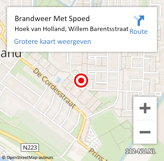 Locatie op kaart van de 112 melding: Brandweer Met Spoed Naar Hoek van Holland, Willem Barentsstraat op 9 oktober 2022 16:10