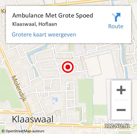 Locatie op kaart van de 112 melding: Ambulance Met Grote Spoed Naar Klaaswaal, Hoflaan op 9 oktober 2022 16:13