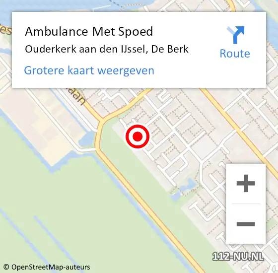 Locatie op kaart van de 112 melding: Ambulance Met Spoed Naar Ouderkerk aan den IJssel, De Berk op 9 oktober 2022 16:34