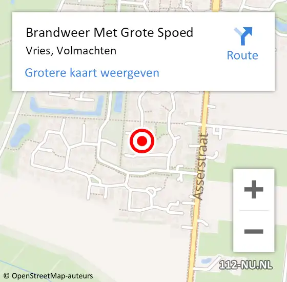 Locatie op kaart van de 112 melding: Brandweer Met Grote Spoed Naar Vries, Volmachten op 9 oktober 2022 16:45