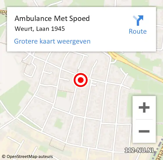 Locatie op kaart van de 112 melding: Ambulance Met Spoed Naar Weurt, Laan 1945 op 9 oktober 2022 16:49