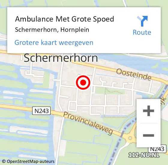 Locatie op kaart van de 112 melding: Ambulance Met Grote Spoed Naar Schermerhorn, Hornplein op 9 oktober 2022 16:51