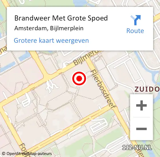 Locatie op kaart van de 112 melding: Brandweer Met Grote Spoed Naar Amsterdam-Zuidoost, Bijlmerplein op 9 oktober 2022 17:07