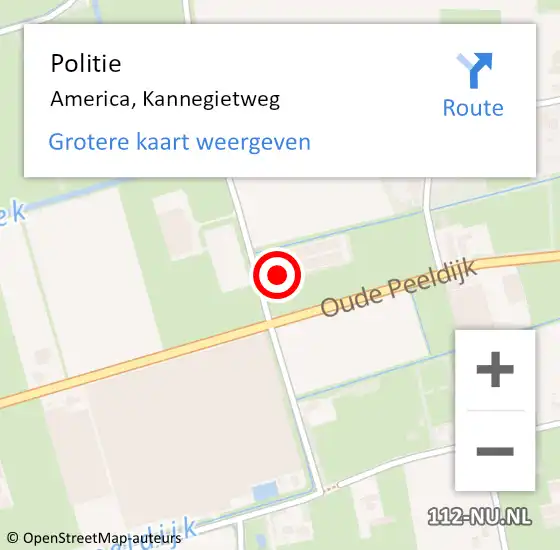 Locatie op kaart van de 112 melding: Politie America, Kannegietweg op 9 oktober 2022 17:27