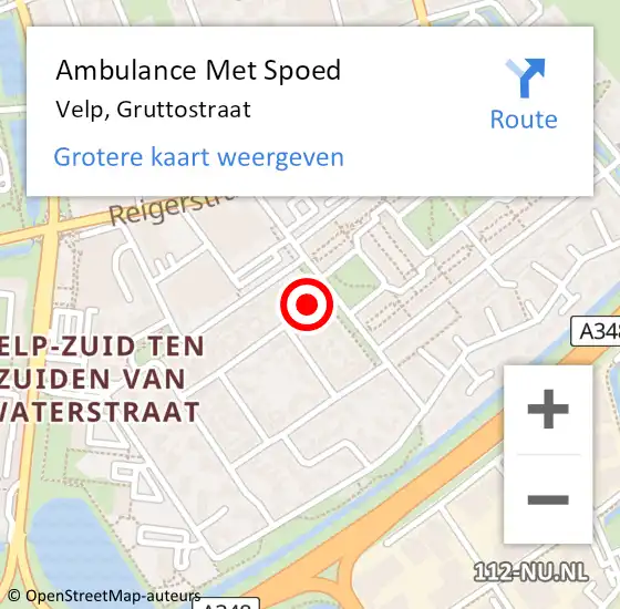 Locatie op kaart van de 112 melding: Ambulance Met Spoed Naar Velp, Gruttostraat op 9 oktober 2022 17:36