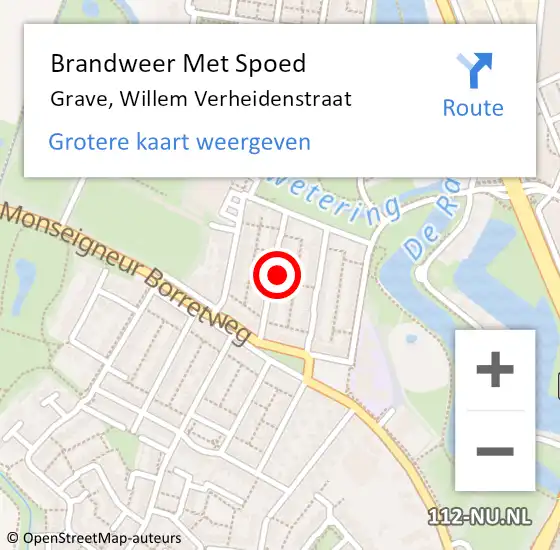 Locatie op kaart van de 112 melding: Brandweer Met Spoed Naar Grave, Willem Verheidenstraat op 9 oktober 2022 17:50