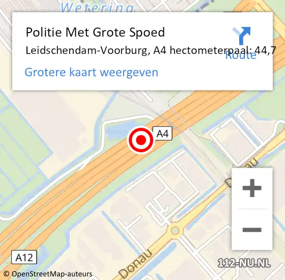 Locatie op kaart van de 112 melding: Politie Met Grote Spoed Naar Leidschendam-Voorburg, A4 hectometerpaal: 44,7 op 9 oktober 2022 17:59