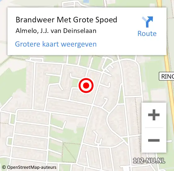 Locatie op kaart van de 112 melding: Brandweer Met Grote Spoed Naar Almelo, J.J. van Deinselaan op 9 oktober 2022 18:09