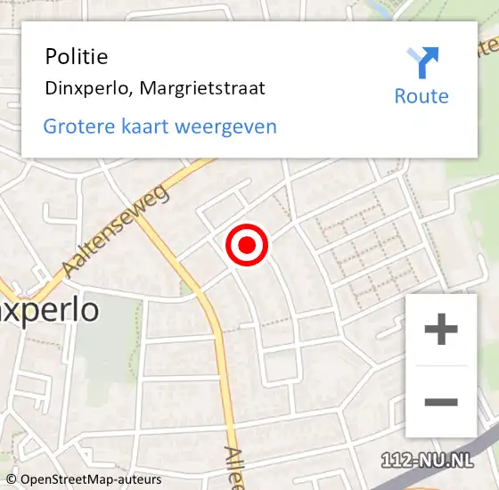 Locatie op kaart van de 112 melding: Politie Dinxperlo, Margrietstraat op 9 oktober 2022 18:11