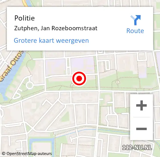 Locatie op kaart van de 112 melding: Politie Zutphen, Jan Rozeboomstraat op 9 oktober 2022 18:32