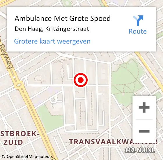 Locatie op kaart van de 112 melding: Ambulance Met Grote Spoed Naar Den Haag, Kritzingerstraat op 9 oktober 2022 18:55
