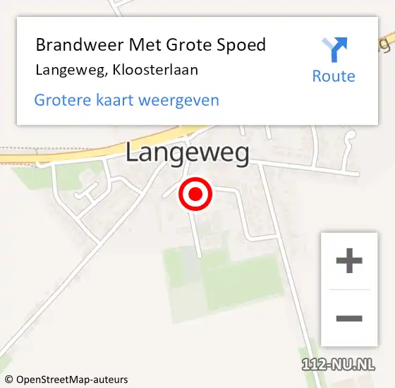 Locatie op kaart van de 112 melding: Brandweer Met Grote Spoed Naar Langeweg, Kloosterlaan op 9 oktober 2022 19:02