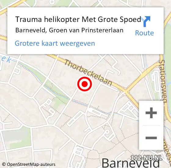 Locatie op kaart van de 112 melding: Trauma helikopter Met Grote Spoed Naar Barneveld, Groen van Prinstererlaan op 9 oktober 2022 19:10