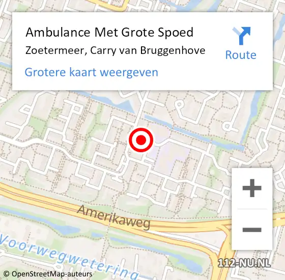 Locatie op kaart van de 112 melding: Ambulance Met Grote Spoed Naar Zoetermeer, Carry van Bruggenhove op 9 oktober 2022 19:21