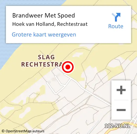 Locatie op kaart van de 112 melding: Brandweer Met Spoed Naar Hoek van Holland, Rechtestraat op 9 oktober 2022 19:23