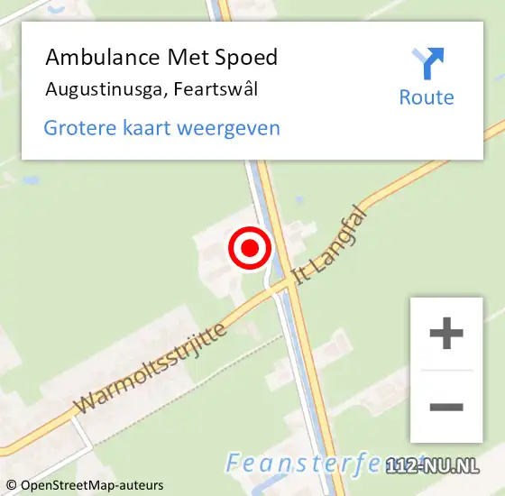 Locatie op kaart van de 112 melding: Ambulance Met Spoed Naar Augustinusga, Feartswâl op 9 oktober 2022 19:27