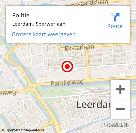 Locatie op kaart van de 112 melding: Politie Leerdam, Sperwerlaan op 9 oktober 2022 19:46