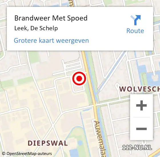 Locatie op kaart van de 112 melding: Brandweer Met Spoed Naar Leek, De Schelp op 9 oktober 2022 19:58