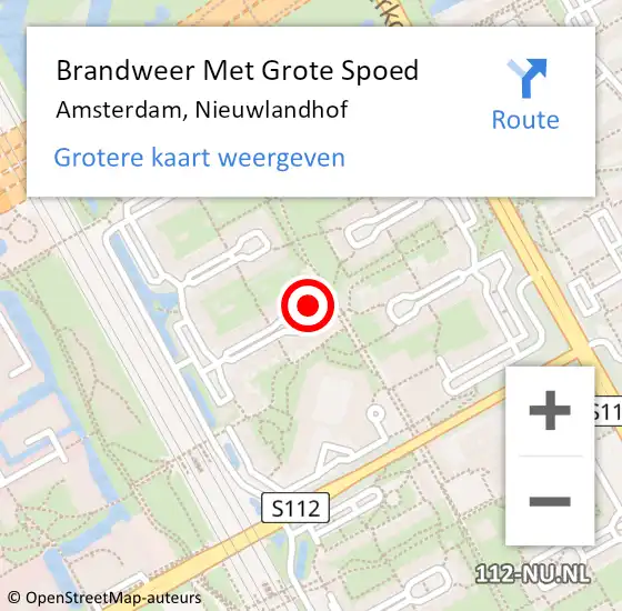 Locatie op kaart van de 112 melding: Brandweer Met Grote Spoed Naar Amsterdam-Zuidoost, Nieuwlandhof op 9 oktober 2022 20:04