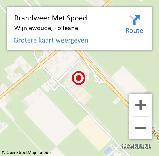 Locatie op kaart van de 112 melding: Brandweer Met Spoed Naar Wijnjewoude, Tolleane op 9 oktober 2022 20:08