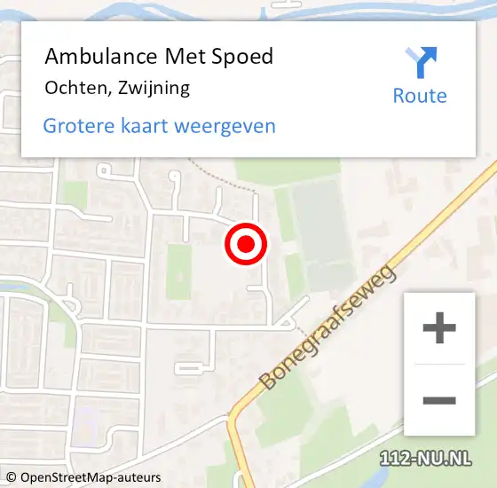 Locatie op kaart van de 112 melding: Ambulance Met Spoed Naar Ochten, Zwijning op 9 oktober 2022 20:09