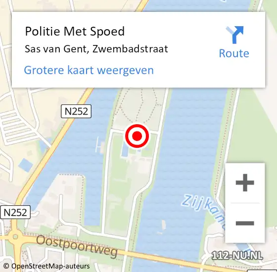 Locatie op kaart van de 112 melding: Politie Met Spoed Naar Sas van Gent, Zwembadstraat op 9 oktober 2022 20:20