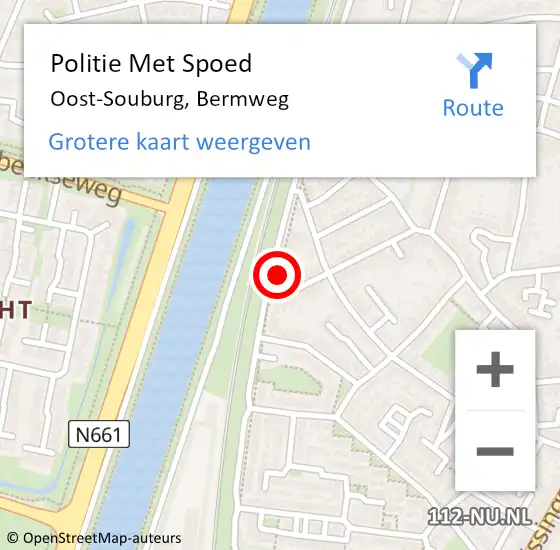 Locatie op kaart van de 112 melding: Politie Met Spoed Naar Oost-Souburg, Bermweg op 9 oktober 2022 20:21