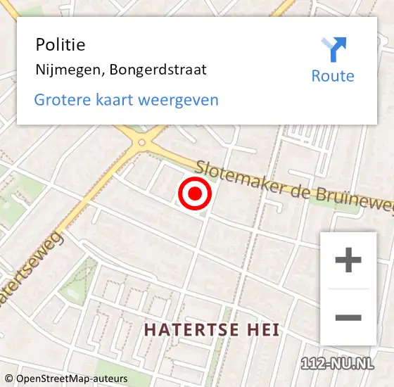 Locatie op kaart van de 112 melding: Politie Nijmegen, Bongerdstraat op 9 oktober 2022 20:27