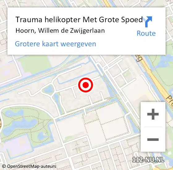 Locatie op kaart van de 112 melding: Trauma helikopter Met Grote Spoed Naar Hoorn, Willem de Zwijgerlaan op 9 oktober 2022 20:57