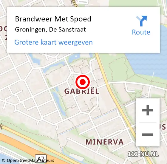 Locatie op kaart van de 112 melding: Brandweer Met Spoed Naar Groningen, De Sanstraat op 9 oktober 2022 21:23