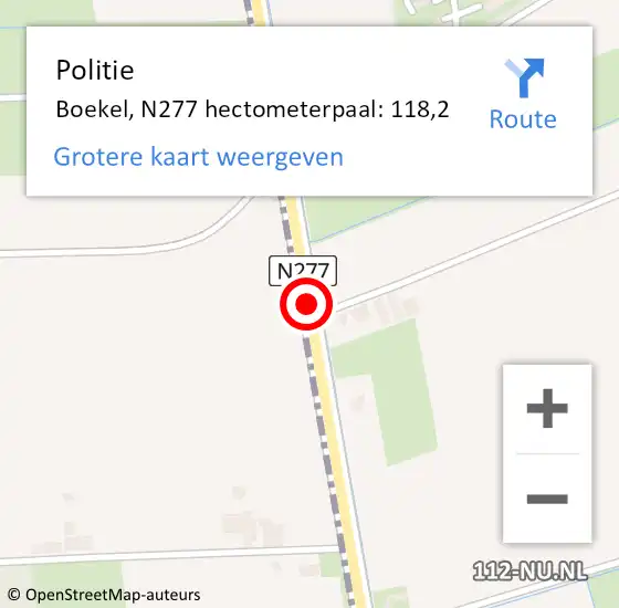 Locatie op kaart van de 112 melding: Politie Boekel, N277 hectometerpaal: 118,2 op 9 oktober 2022 22:17