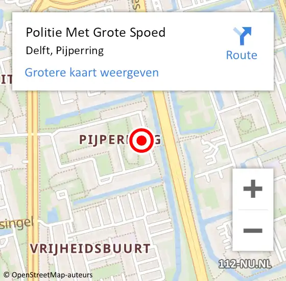 Locatie op kaart van de 112 melding: Politie Met Grote Spoed Naar Delft, Pijperring op 9 oktober 2022 22:27