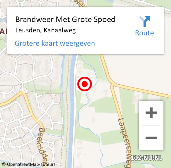 Locatie op kaart van de 112 melding: Brandweer Met Grote Spoed Naar Leusden, Kanaalweg op 9 oktober 2022 22:40