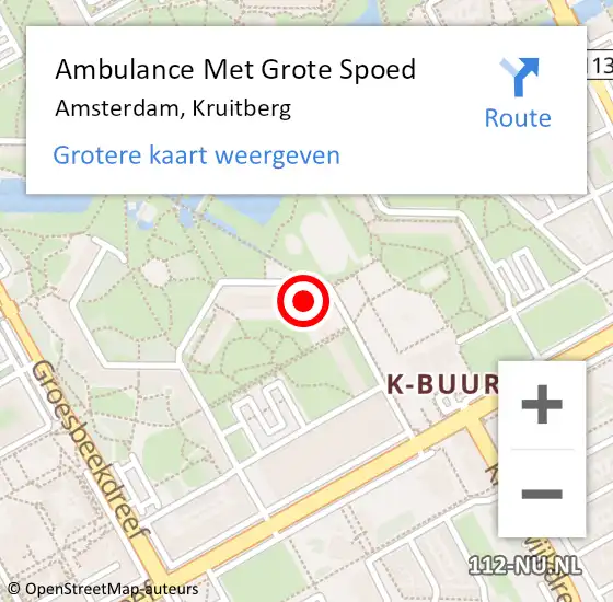 Locatie op kaart van de 112 melding: Ambulance Met Grote Spoed Naar Amsterdam-Zuidoost, Kruitberg op 9 oktober 2022 22:49