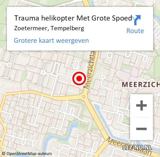 Locatie op kaart van de 112 melding: Trauma helikopter Met Grote Spoed Naar Zoetermeer, Tempelberg op 9 oktober 2022 23:06