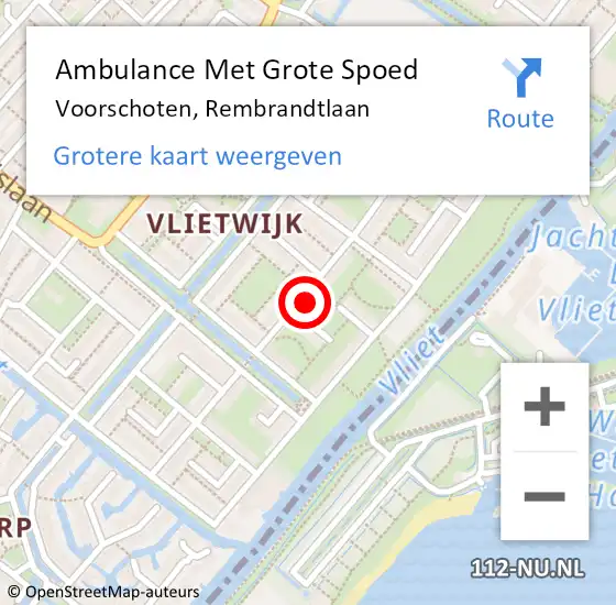Locatie op kaart van de 112 melding: Ambulance Met Grote Spoed Naar Voorschoten, Rembrandtlaan op 9 oktober 2022 23:11