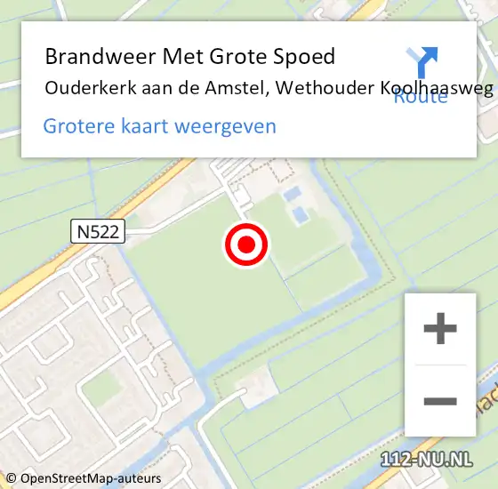 Locatie op kaart van de 112 melding: Brandweer Met Grote Spoed Naar Ouderkerk aan de Amstel, Wethouder Koolhaasweg op 9 oktober 2022 23:13