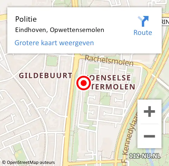 Locatie op kaart van de 112 melding: Politie Eindhoven, Opwettensemolen op 9 oktober 2022 23:24