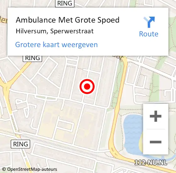 Locatie op kaart van de 112 melding: Ambulance Met Grote Spoed Naar Hilversum, Sperwerstraat op 1 augustus 2014 00:03