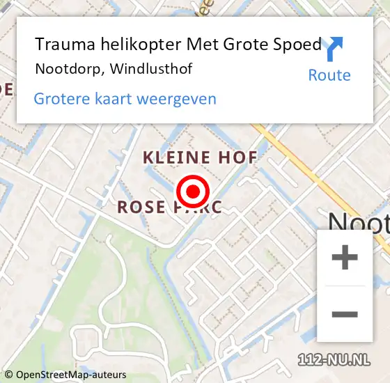 Locatie op kaart van de 112 melding: Trauma helikopter Met Grote Spoed Naar Nootdorp, Windlusthof op 10 oktober 2022 01:04