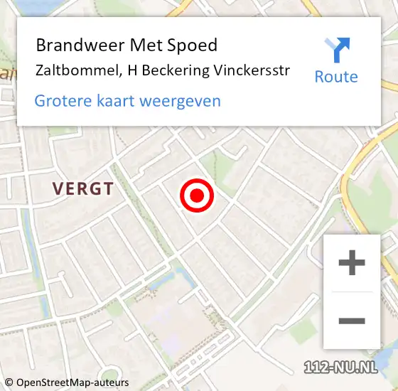 Locatie op kaart van de 112 melding: Brandweer Met Spoed Naar Zaltbommel, H Beckering Vinckersstr op 10 oktober 2022 01:34