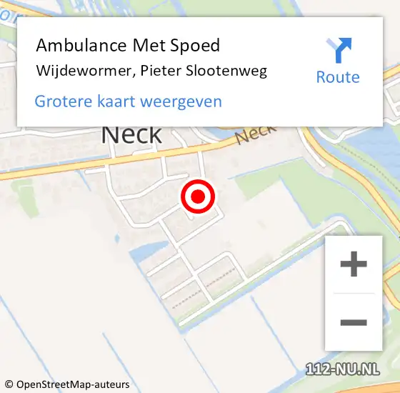 Locatie op kaart van de 112 melding: Ambulance Met Spoed Naar Wijdewormer, Pieter Slootenweg op 10 oktober 2022 01:34