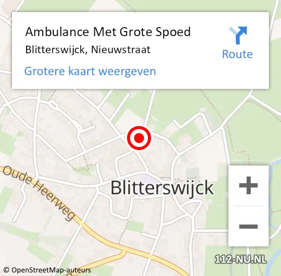 Locatie op kaart van de 112 melding: Ambulance Met Grote Spoed Naar Blitterswijck, Nieuwstraat op 10 oktober 2022 01:35