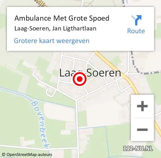 Locatie op kaart van de 112 melding: Ambulance Met Grote Spoed Naar Laag-Soeren, Jan Ligthartlaan op 10 oktober 2022 01:37
