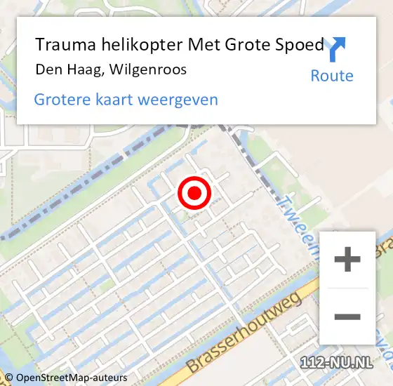 Locatie op kaart van de 112 melding: Trauma helikopter Met Grote Spoed Naar Den Haag, Wilgenroos op 10 oktober 2022 02:04