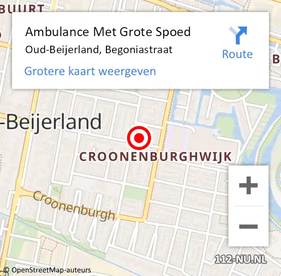 Locatie op kaart van de 112 melding: Ambulance Met Grote Spoed Naar Oud-Beijerland, Begoniastraat op 10 oktober 2022 03:45