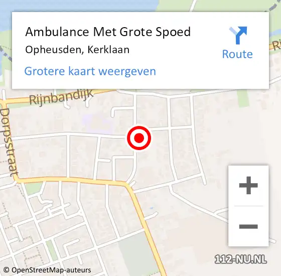 Locatie op kaart van de 112 melding: Ambulance Met Grote Spoed Naar Opheusden, Kerklaan op 10 oktober 2022 05:32