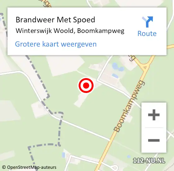 Locatie op kaart van de 112 melding: Brandweer Met Spoed Naar Winterswijk Woold, Boomkampweg op 10 oktober 2022 06:36