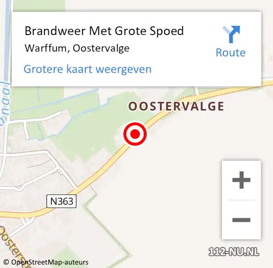 Locatie op kaart van de 112 melding: Brandweer Met Grote Spoed Naar Warffum, Oostervalge op 10 oktober 2022 06:51