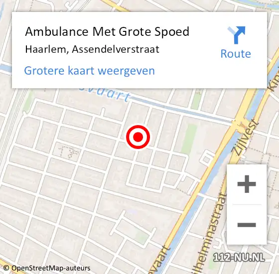 Locatie op kaart van de 112 melding: Ambulance Met Grote Spoed Naar Haarlem, Assendelverstraat op 10 oktober 2022 07:24